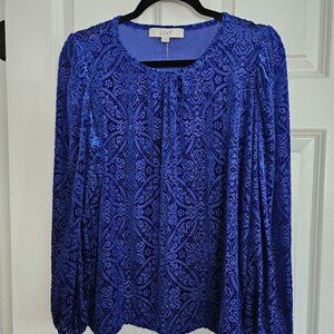 Loft Mosaic Cozy Velour Top in Cineraria Blue, size M